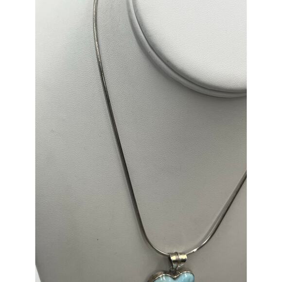 Sterling Silver 925 Caribbean Blue Heart Larimar Pendant and snake chain 15" - Picture 4 of 9